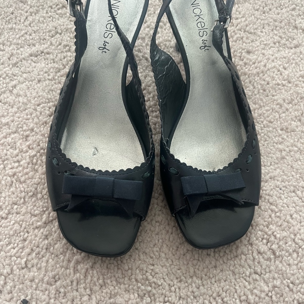 Nickels Black Slingback Heels with Bow Accent